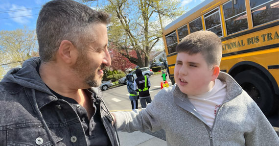 father son school bus